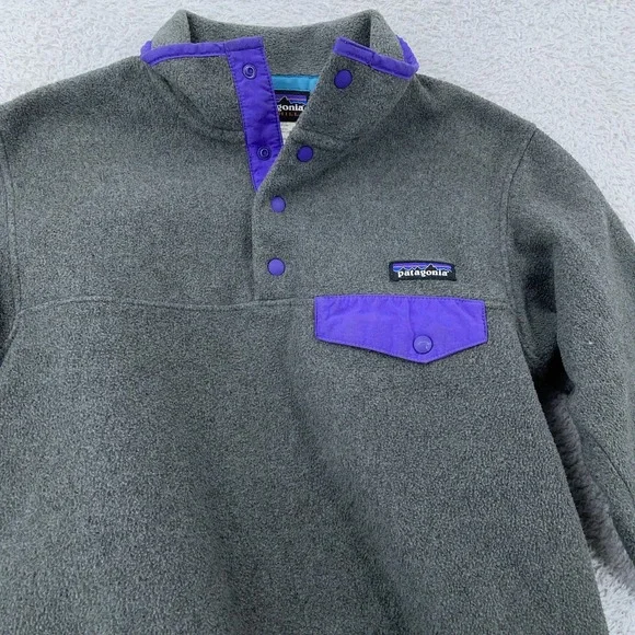 Patagonia Synchilla Snap-T Fleece Women's XS Pullover Gray Purple Trim - Picture 2 of 8